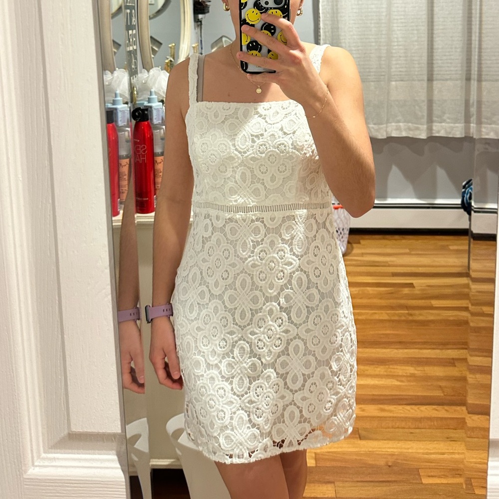 White Lace Square-Neck Mini Dress